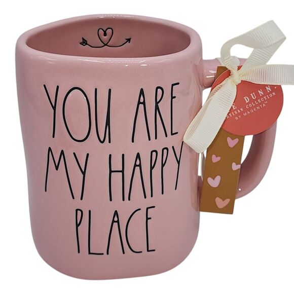 Rae Dunn Embossed Pink Ceramic‎ Coffee Mug You Are My Happy Place 16oz - Picture 8 of 8